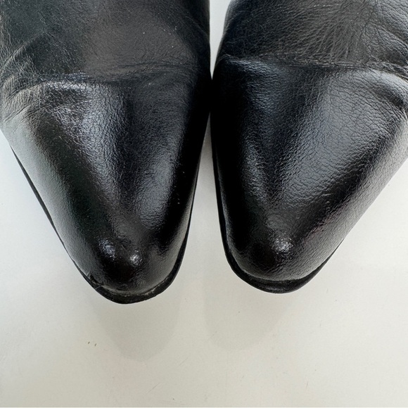 VINTAGE BASEMENT Slouchy Boots EU 37 Black Leather Kitten Heel Pointed Toe Y2K - Picture 5 of 15
